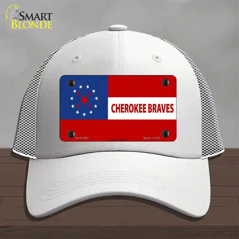 Cherokee Braves Flag Novelty License Plate Hat Mesh / White