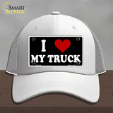 I Love My Truck Black Novelty License Plate Hat Mesh / White