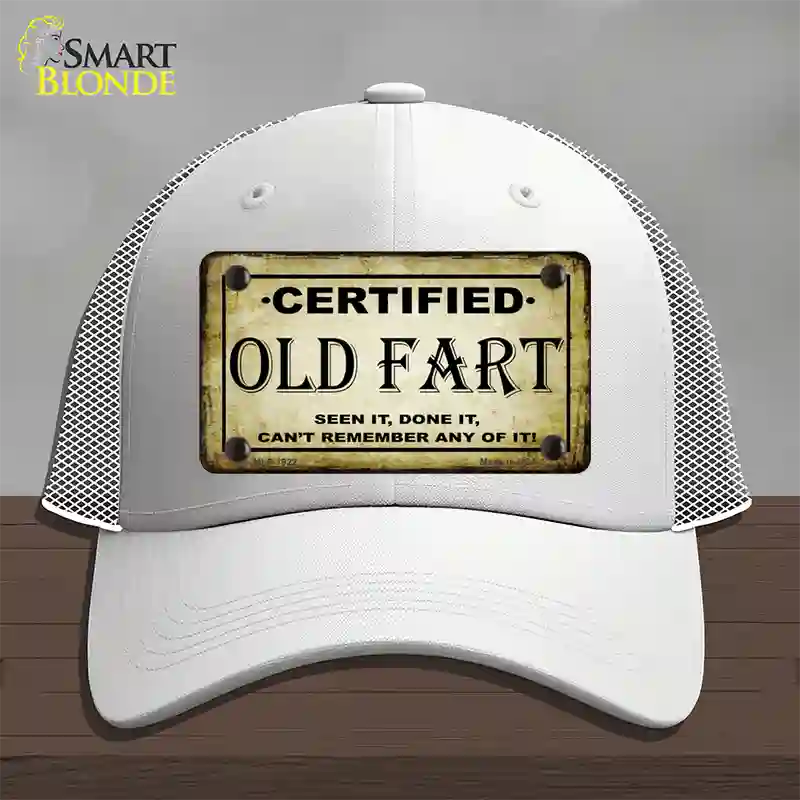 Certified Old Fart Novelty License Plate Hat Mesh / White