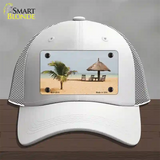 Tropical Beach Setting Novelty License Plate Hat Mesh / White