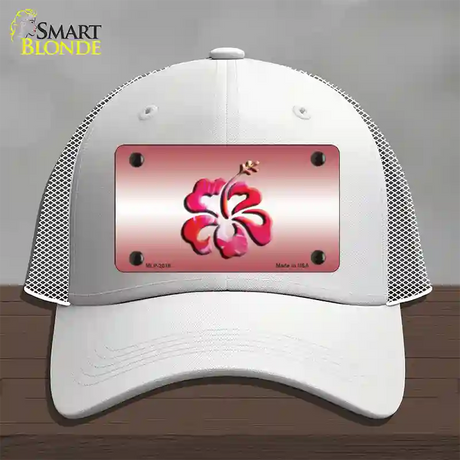 Hibiscus Flower Novelty License Plate Hat Mesh / White