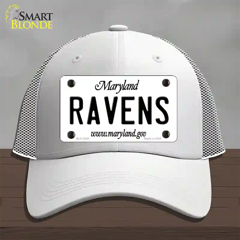 Ravens Maryland State Novelty License Plate Hat Mesh / White