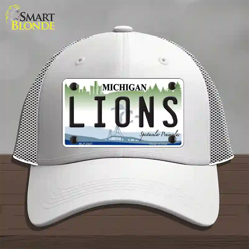 Lions Michigan State Novelty License Plate Hat Mesh / White