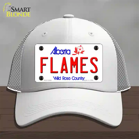 Flames Alberta Canada Province Novelty License Plate Hat Mesh / White