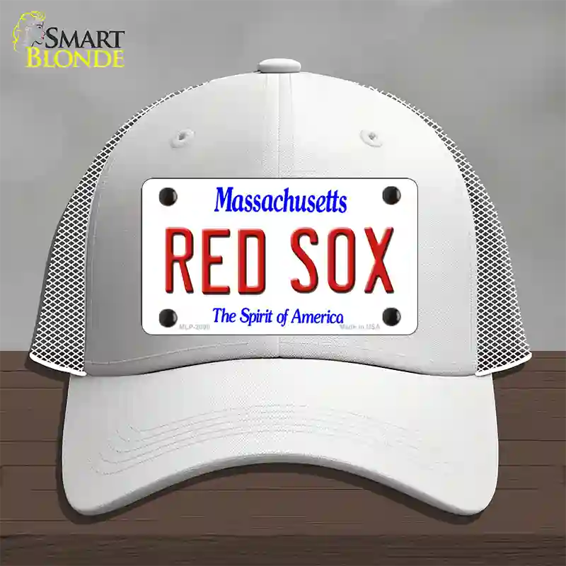 Red Sox Massachusetts State Novelty License Plate Hat Mesh / White