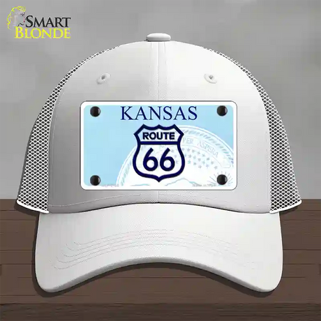 Route 66 Shield Kansas Novelty License Plate Hat Mesh / White