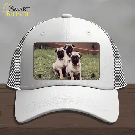 Pug Dog Novelty License Plate Hat Mesh / White