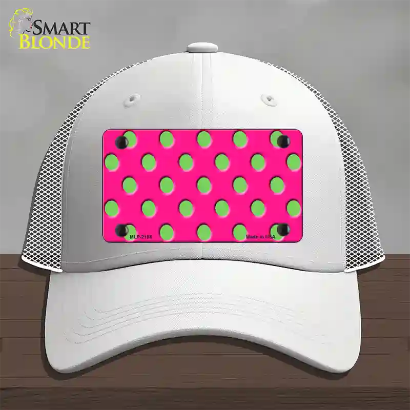 Lime Green Polka Dots Hot Pink Novelty License Plate Hat Mesh / White