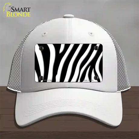 Black White Zebra Novelty License Plate Hat Mesh / White