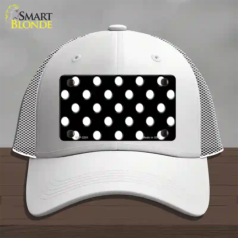 White Polka Dots Black Novelty License Plate Hat Mesh / White