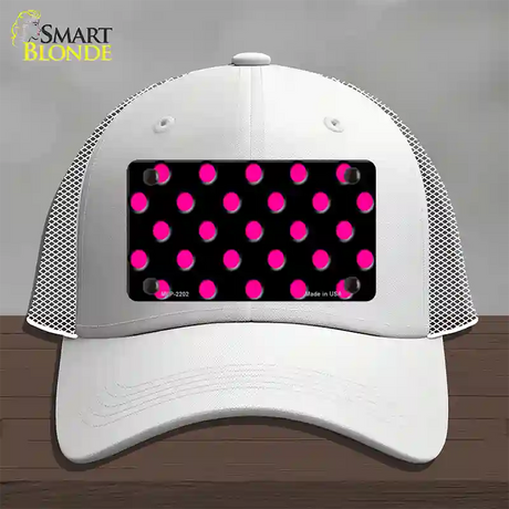 Hot Pink Polka Dots Black Novelty License Plate Hat Mesh / White