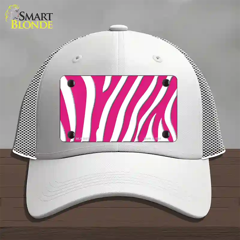 Hot Pink White Zebra Novelty License Plate Hat Mesh / White