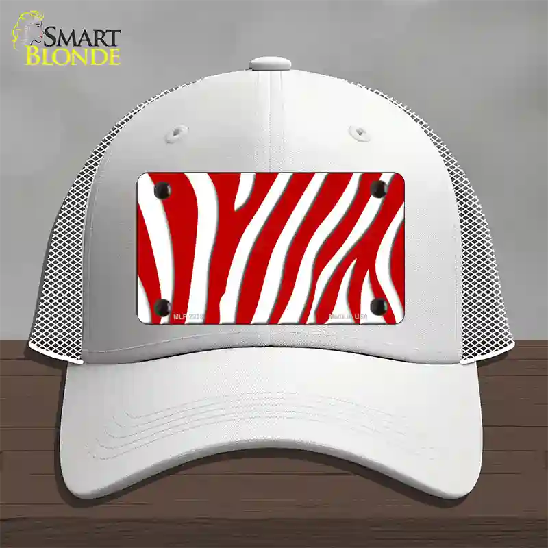 Red White Zebra Novelty License Plate Hat Mesh / White