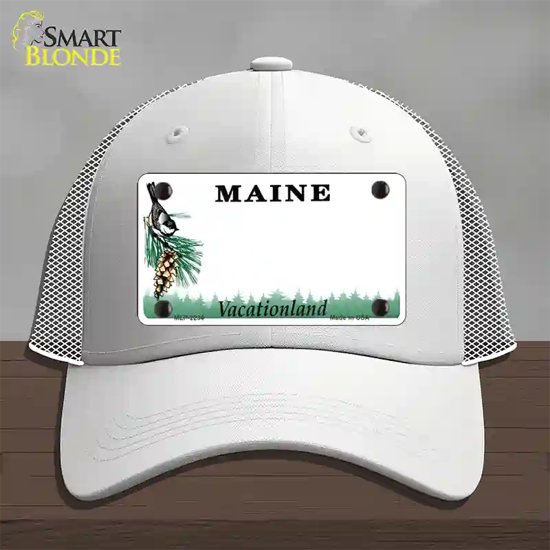 Maine State Blank Novelty License Plate Hat Mesh / White