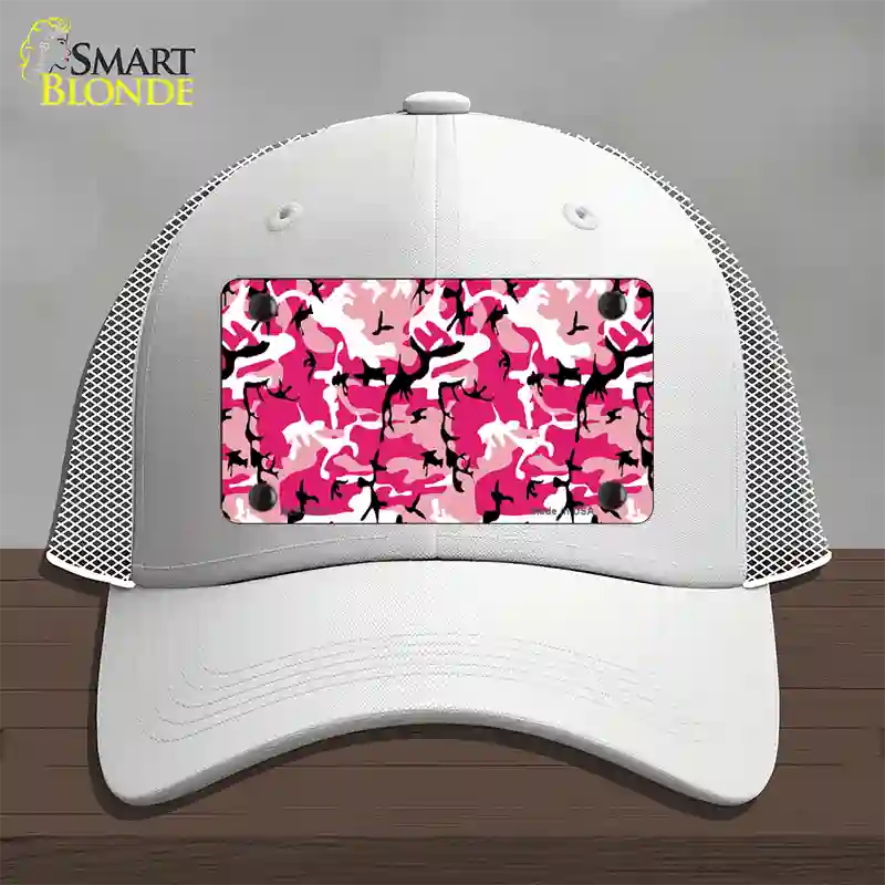 Pink Camouflage Novelty License Plate Hat Mesh / White