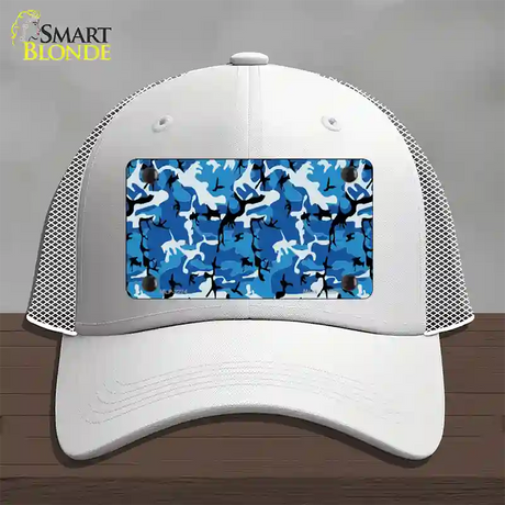 Blue Camouflage Novelty License Plate Hat Mesh / White