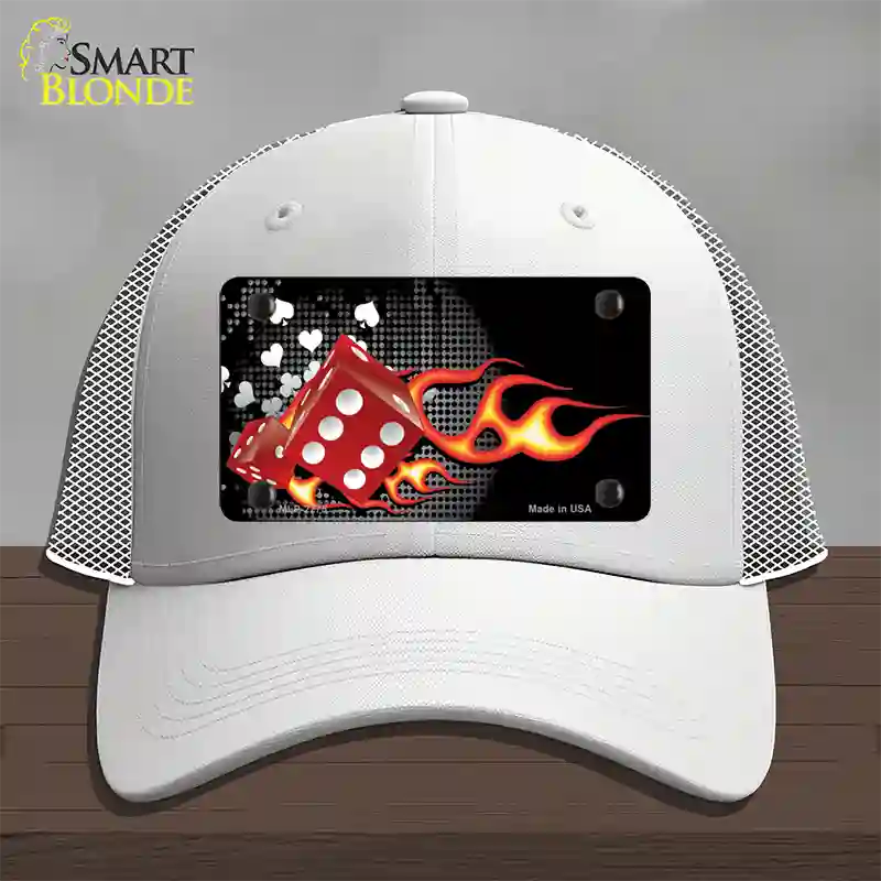 Fire Dice Flame Novelty License Plate Hat Mesh / White