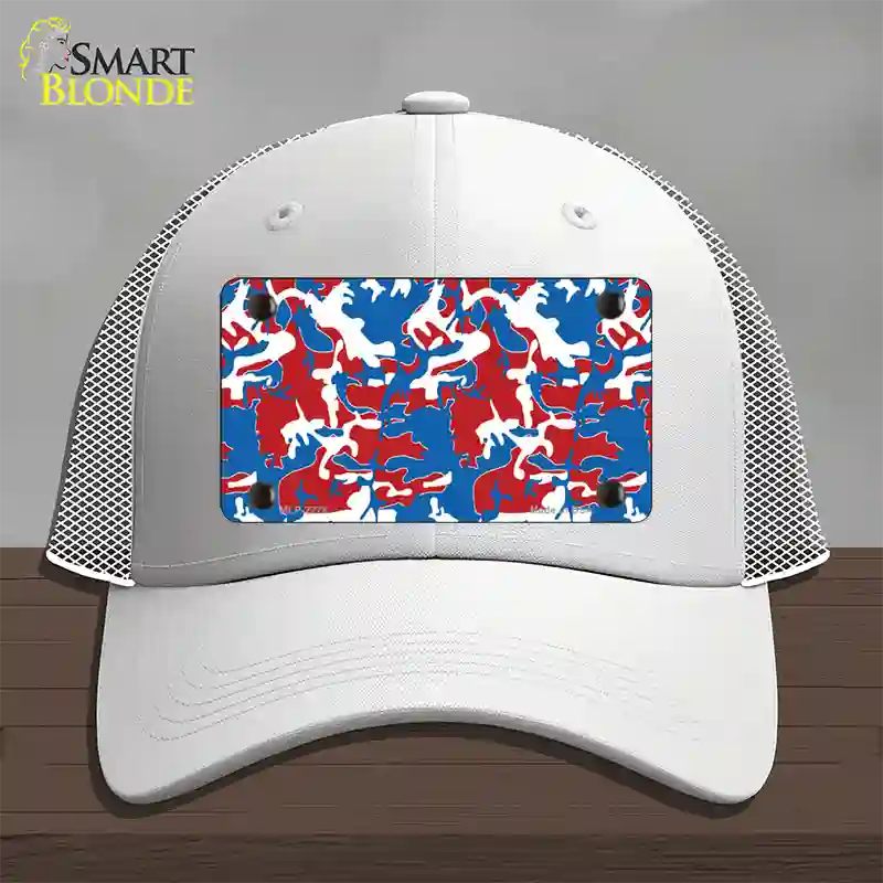 Patriotic Camouflage Novelty License Plate Hat Mesh / White