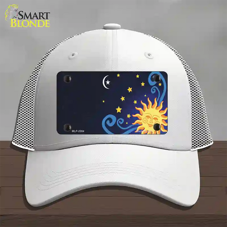 Celestial Sun Offset Novelty License Plate Hat Mesh / White