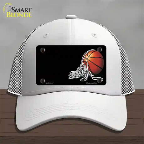 Basketball With Net Offset Novelty License Plate Hat Mesh / White