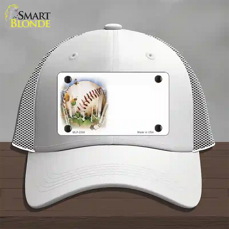 Baseball Offset Novelty License Plate Hat Mesh / White