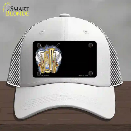 Band Musical Instruments Offset Novelty License Plate Hat Mesh / White