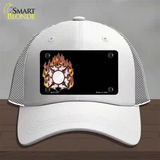 Fire Cross Offset Flat Novelty License Plate Hat Mesh / White