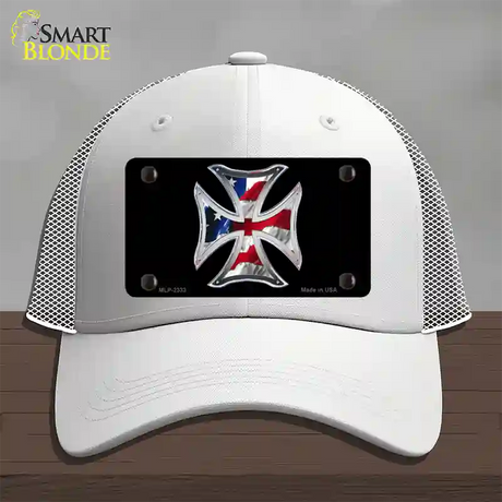 Maltese Cross Flag Novelty License Plate Hat Mesh / White