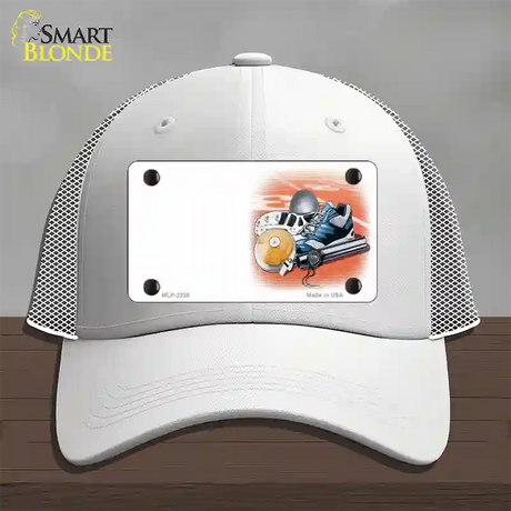 Track And Field Offset Novelty License Plate Hat Mesh / White