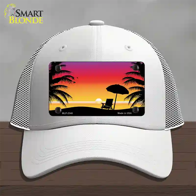 Sunset Beach Novelty License Plate Hat Mesh / White