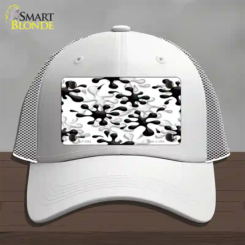 Splatter Black White Novelty License Plate Hat Mesh / White