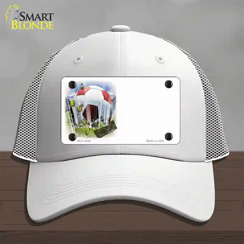 Soccer Ball Offset Novelty License Plate Hat Mesh / White