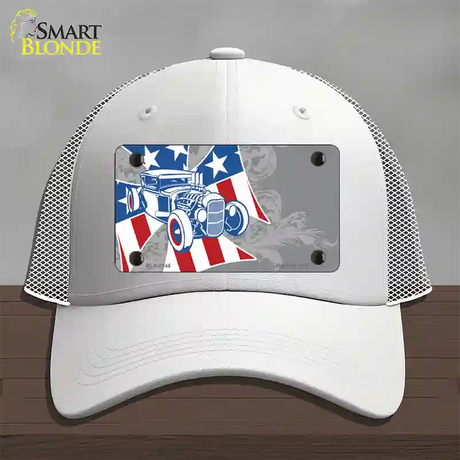 Retro Rod Offset Novelty License Plate Hat Mesh / White