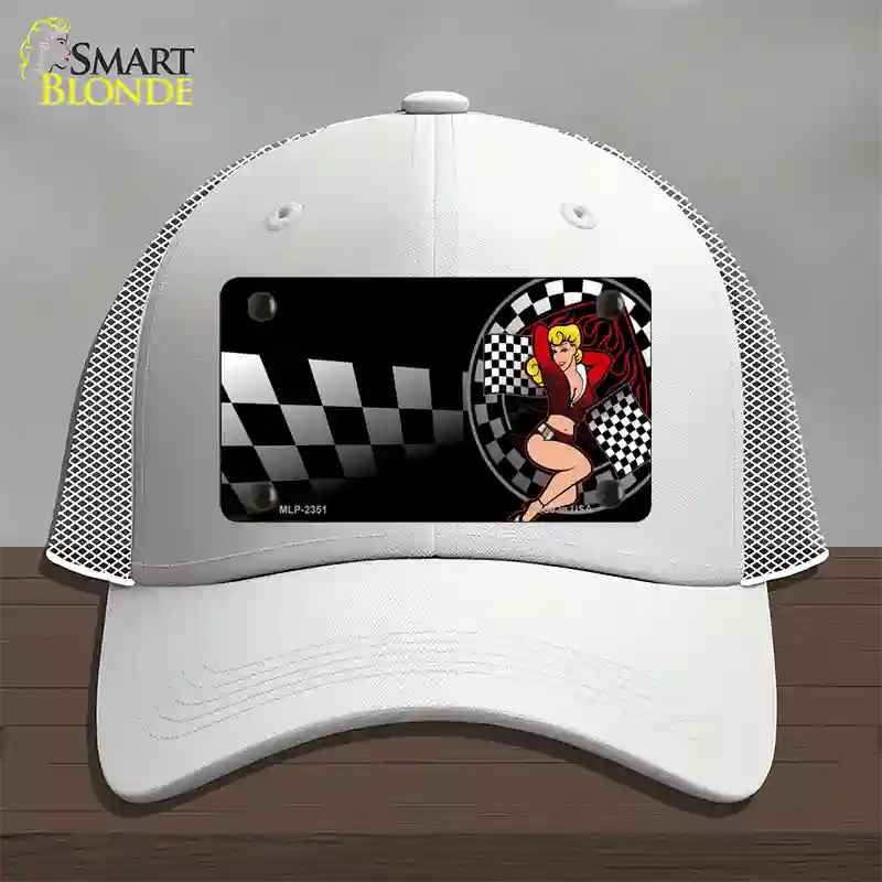 Racing Pin Up Girl Novelty License Plate Hat Mesh / White