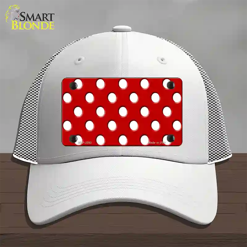 White Polka Dots Red Novelty License Plate Hat Mesh / White