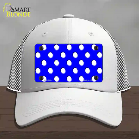 White Polka Dots Royal Blue Novelty License Plate Hat Mesh / White