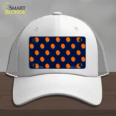 Orange Polka Dots Navy Blue Novelty License Plate Hat Mesh / White