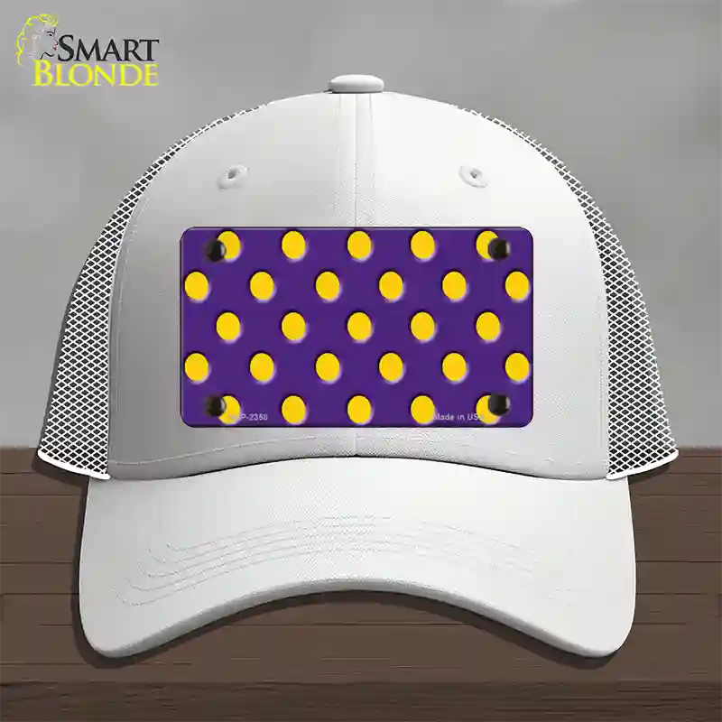 Yellow Polka Dots Purple Novelty License Plate Hat Mesh / White