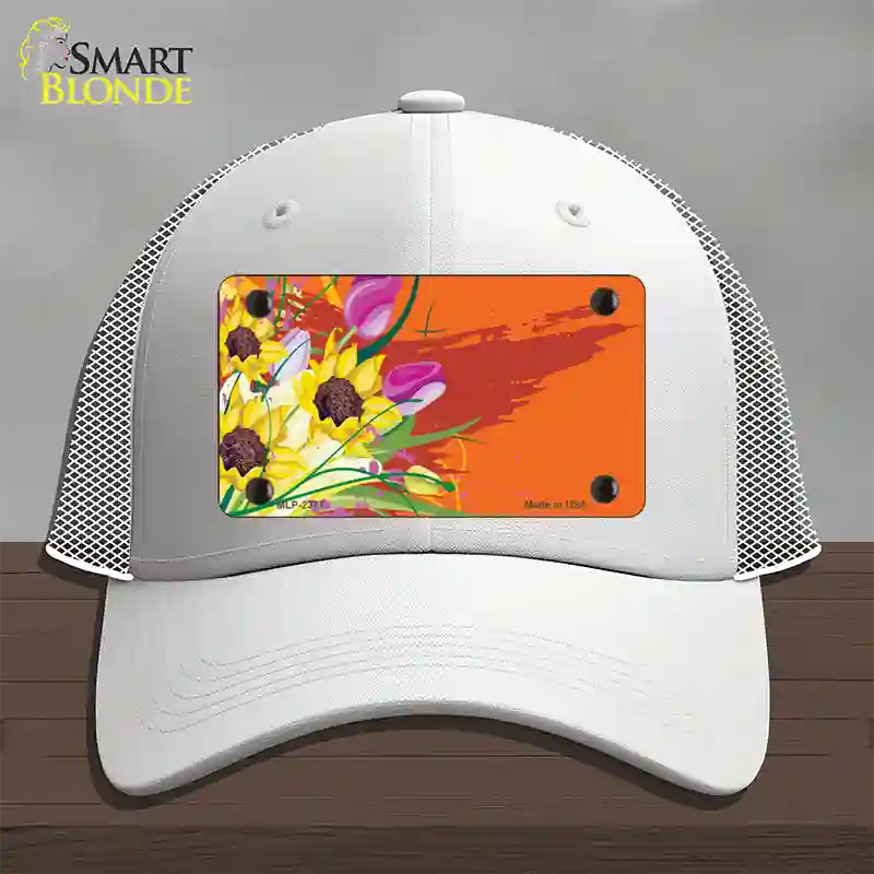 Floral Bouquet Offset Novelty License Plate Hat Mesh / White