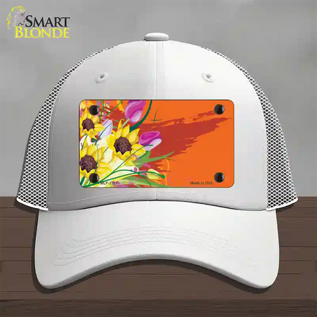 Floral Bouquet Offset Novelty License Plate Hat Mesh / White