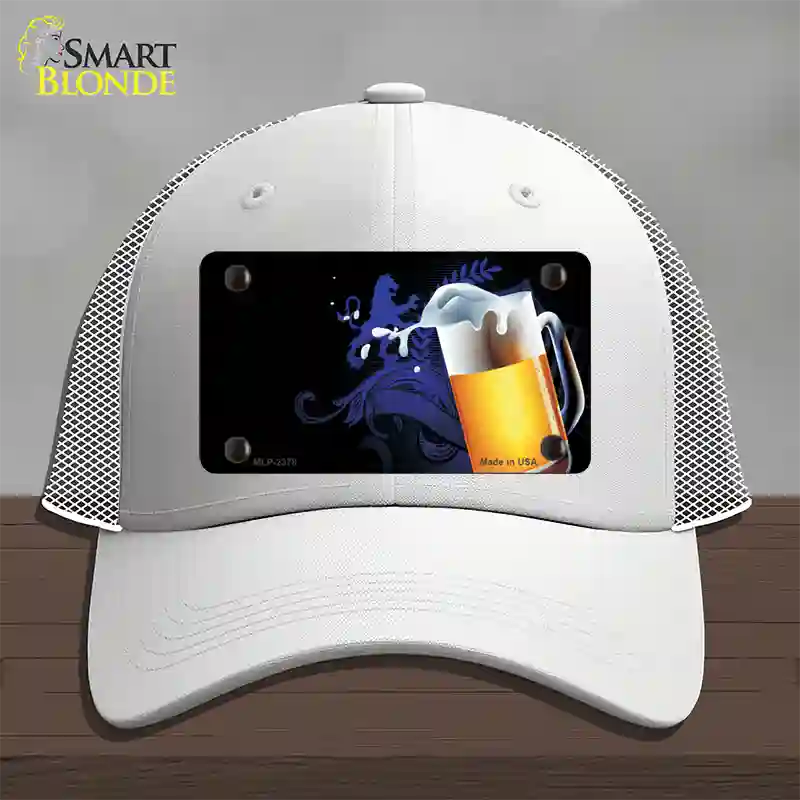 Frothy Beer Mug Offset Novelty License Plate Hat Mesh / White