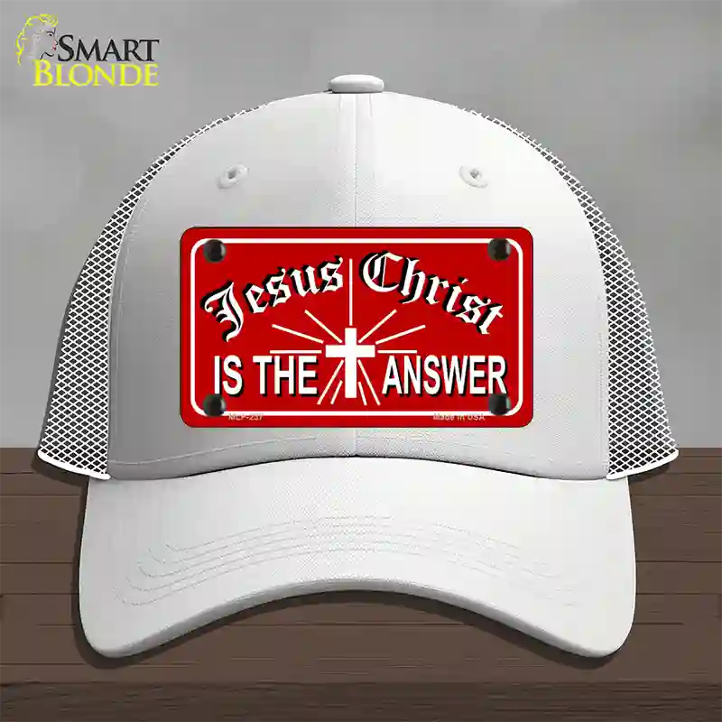 Jesus Christ Is The Answer Novelty License Plate Hat Mesh / White