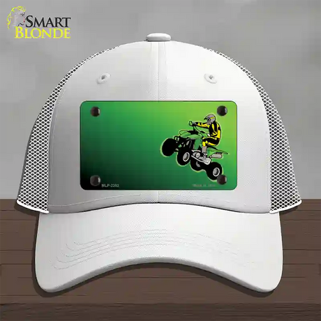 Quad Rider Offset Flat Novelty License Plate Hat Mesh / White