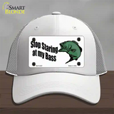 Stop Staring At My Bass Novelty License Plate Hat Mesh / White