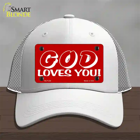 God Loves You Novelty License Plate Hat Mesh / White