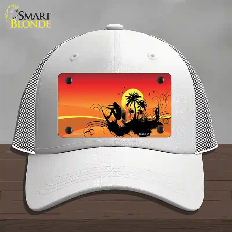 Sunset Surfer Novelty License Plate Hat Mesh / White