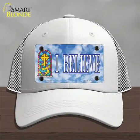 I Believe Novelty License Plate Hat Mesh / White