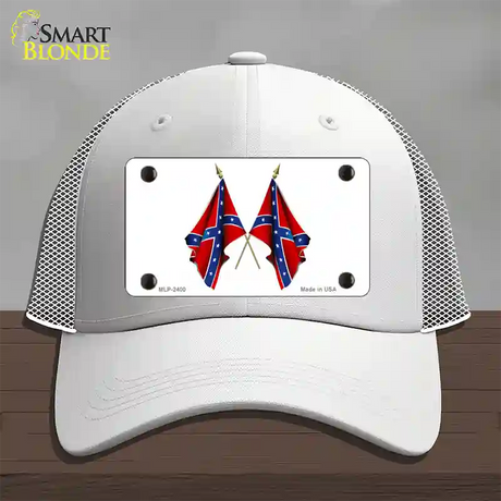 Confederate Crossed Flags Novelty License Plate Hat Mesh / White