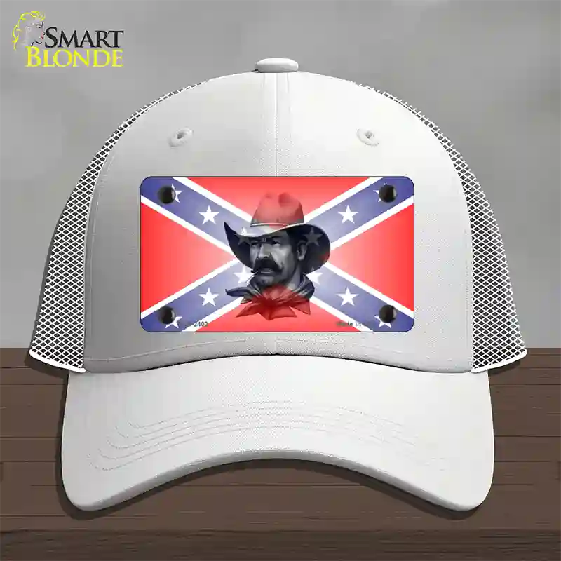 Confederate Flag Cowboy Novelty License Plate Hat Mesh / White