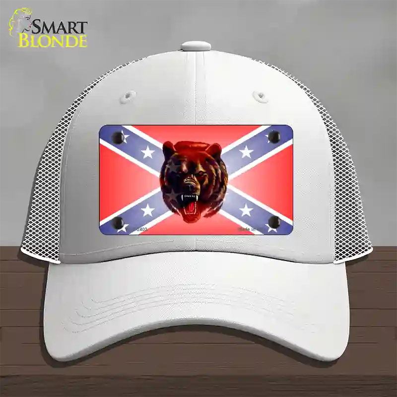 Confederate Flag Grizzly Bear Novelty License Plate Hat Mesh / White